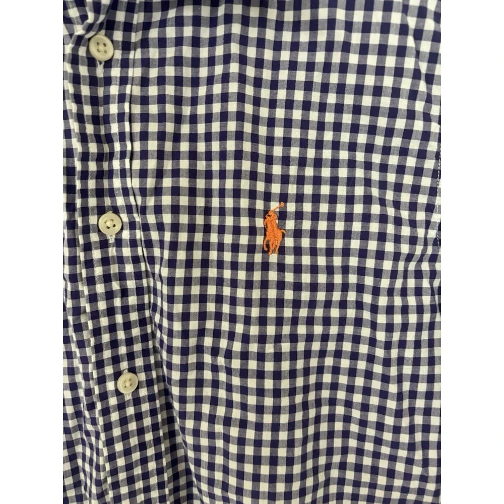 Ralph Lauren Boys L 14-16 Gingham Plaid Long Sleeve Button Front Shirt Navy